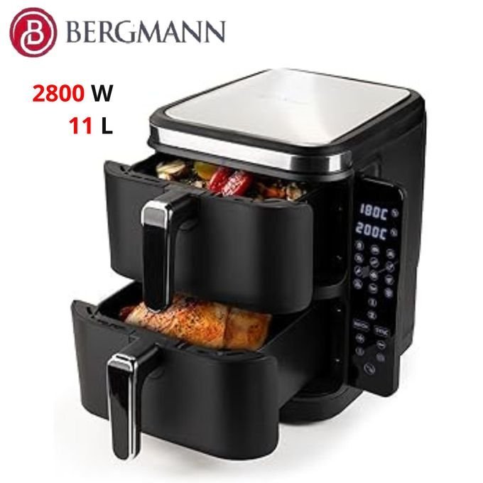 Air Fryer Sans Huile Double Bac Vertical Avec Fenêtre - 11 L 2800 W Bergmann BAF 9001W – Image 5