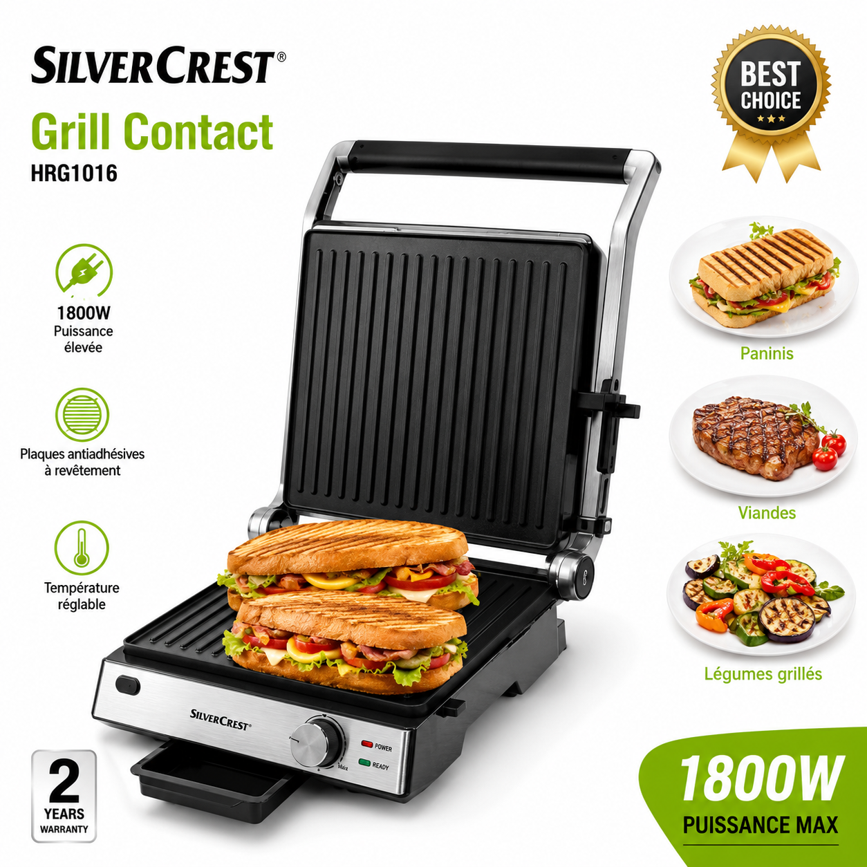 Panineuse et Grill 2 en 1 inox 2000W SilverCrest HRG1016 – Image 3