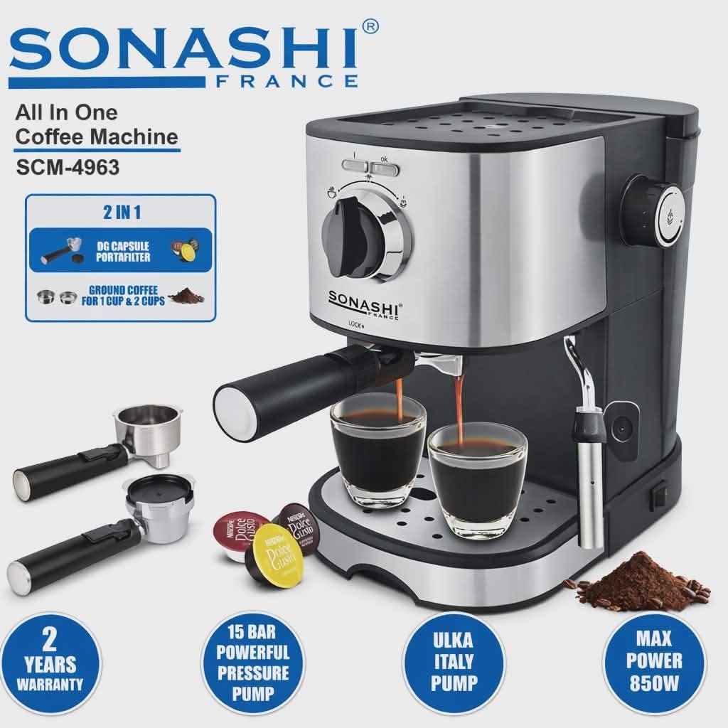 Cafetière inox 2 en 1 Café Poudre et Capsules Dolce gusto1.0L 15 Bars Sonashi SCM-4963