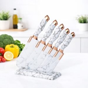 Set de 5 couteaux de cuisine + Support couleur blanc