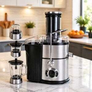 Centrifijeuse inox 4 en 1 Multifonctions avec blender et hachoir a viande et Moulin en verre - 700W Lexical LJE-2213