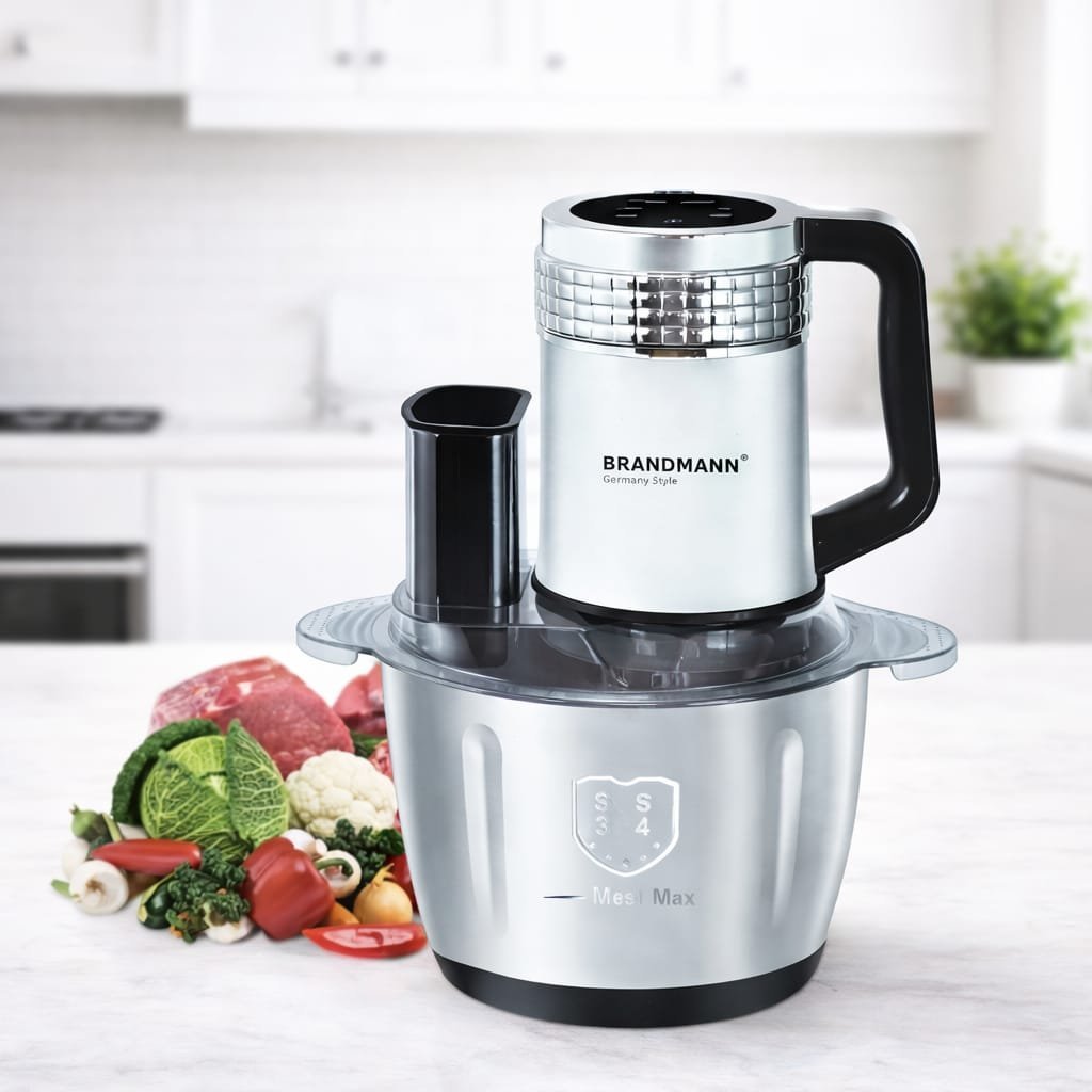 Hachoir Digital en inox avec Rape Multifonction Bol 03L 04 Lames + Disque de Rappe 200W Brendmann BR-CH-003
