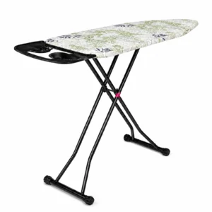Table à repasser 40x120 CM pliante  avec des pieds et une housse à motifs et un support pour fer à repasser Perilla Made in Turkey Noir