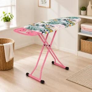 Table à repasser 40x120 CM pliante  avec des pieds et une housse à motifs et un support pour fer à repasser Perilla Made in Turkey Rose